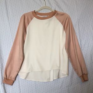a silk pink and white long sleeve